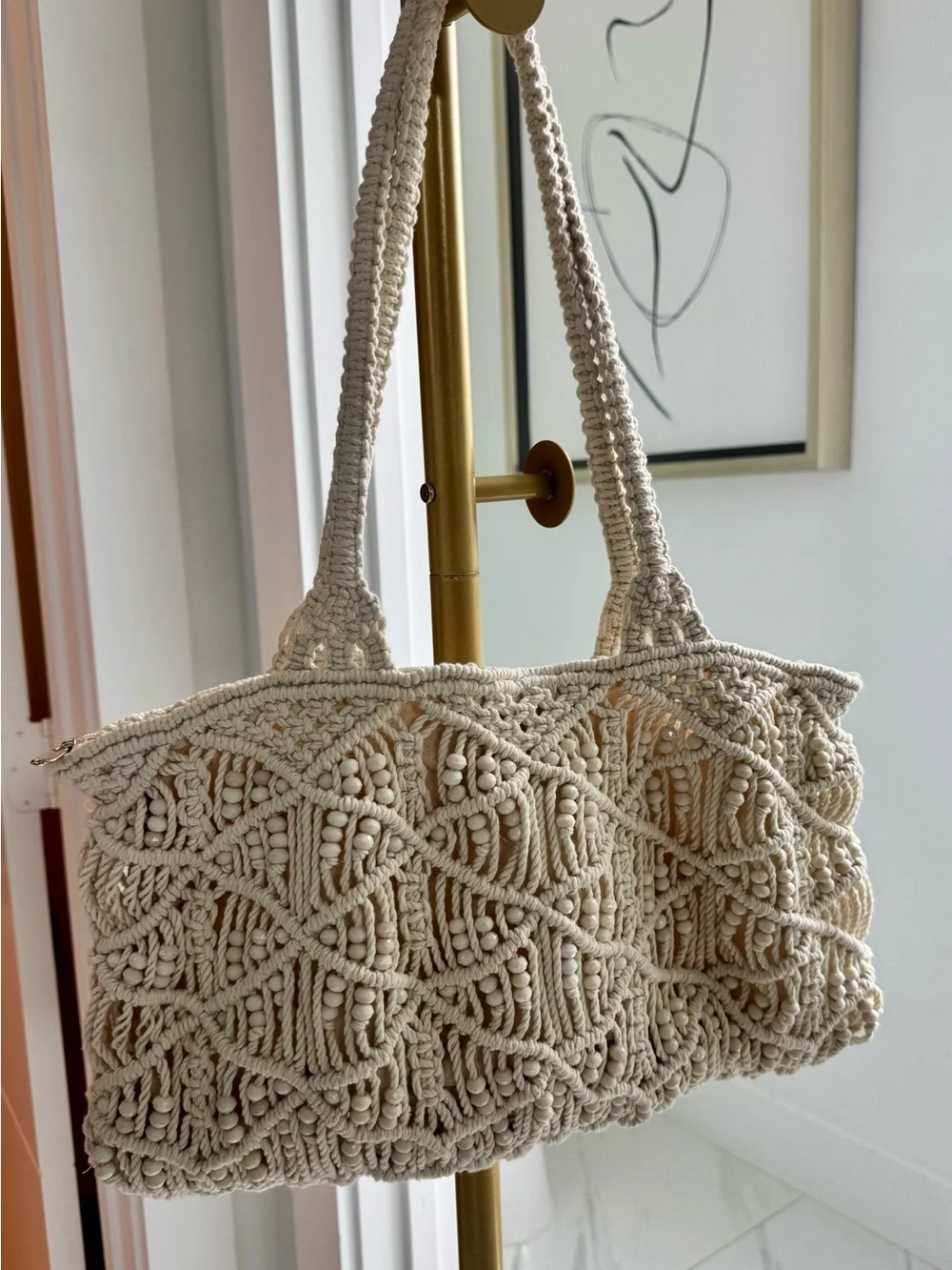 Handcrafted Macramé Tote Bag in Cream